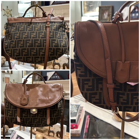 π₯ Authentic Fendi FF Tobacco Messenger Bag in Zucca Canvas Cognac Leather π₯ - Picture 9 of 16